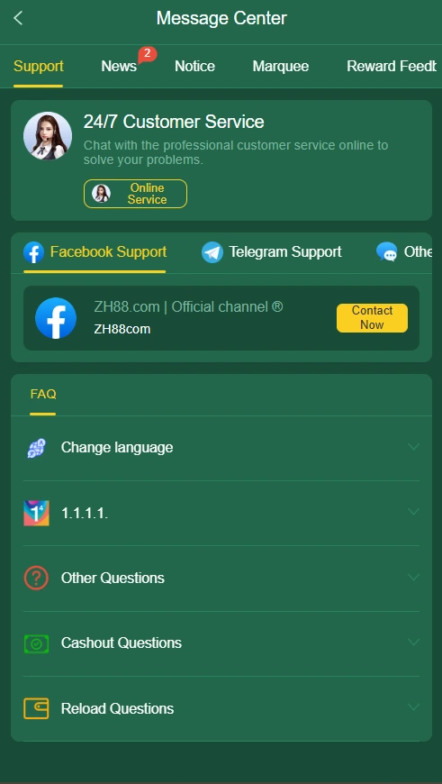zh88 game 24-hour customer service screenshot